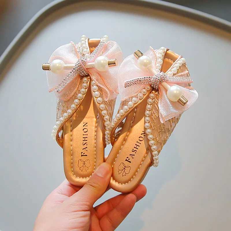 Slipper Jlong childrens pearl net butterfly bow sandals with soft non slip sole suitable for outdoor children girls princesses and indoor sneakers S25