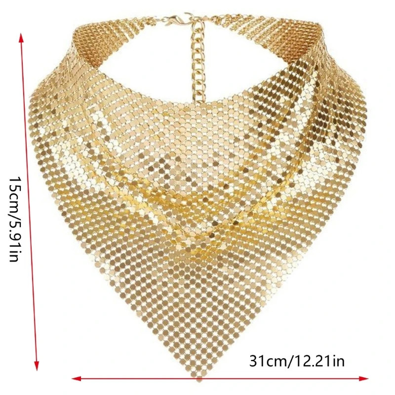 Fashion Shining Womens Nightclub Party Evening Dress Scarf Bright Gold Silver Retro Punk Triangle Scarf 250322