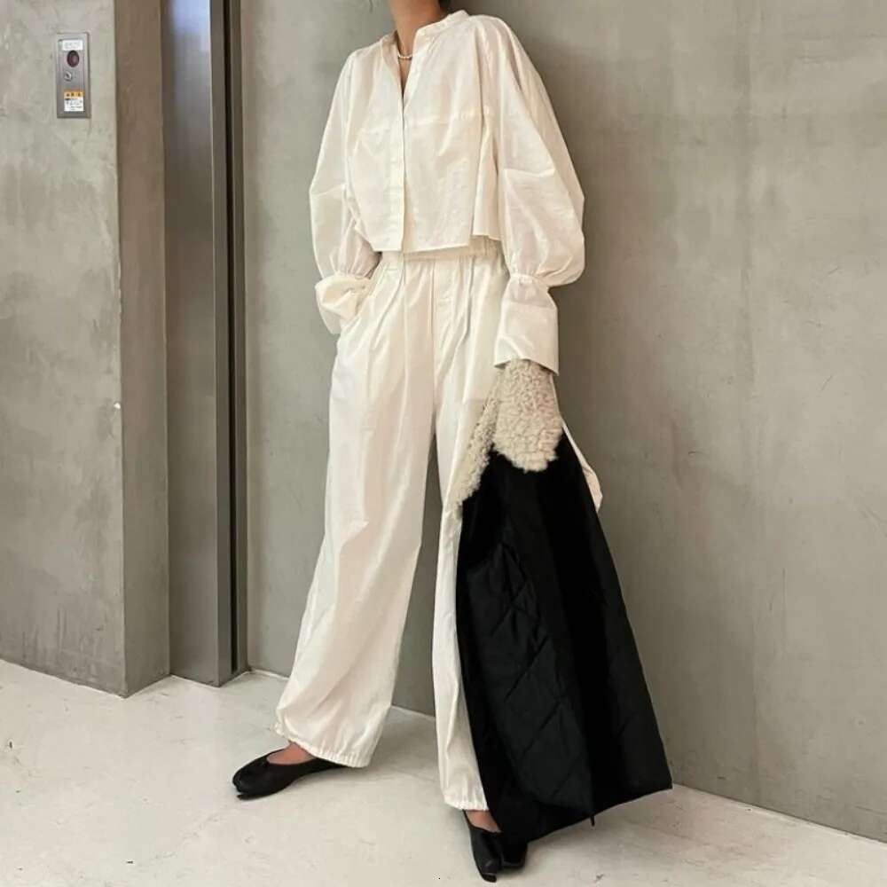 Elegant Loose Stand Collar Flare Sleeve Patchwork Blusa Single Breasted All-Match Slim Fit Top Japan Soft Casual Shirts