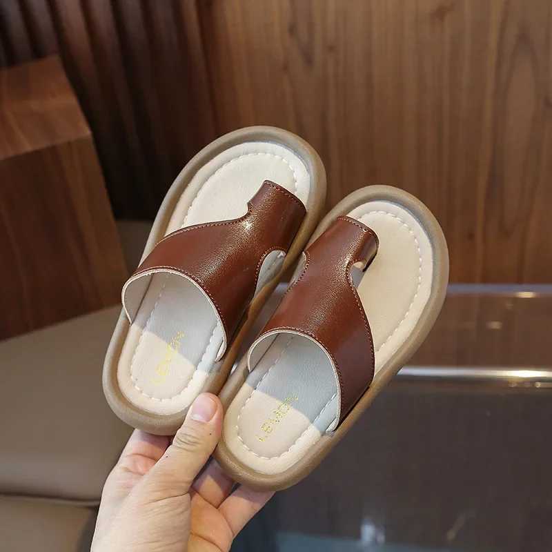 Slipper Black brown childrens slider summer new girl fashion sandals toe and round head baby boy apartment size 26-35 S25326