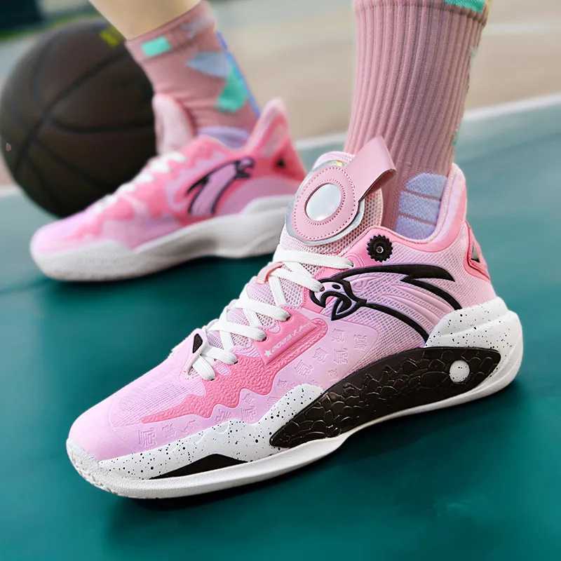 Unisex shiny pink womens professional basketball shoes mesh mens basketball shoes anti slip platform sports shoes M250327