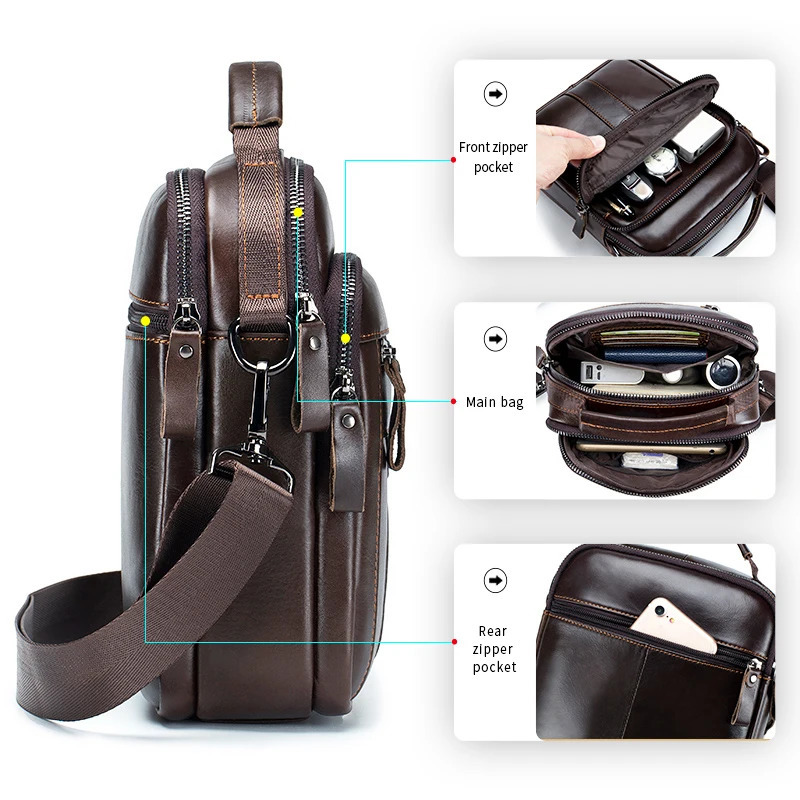 Mens cross body bag fashionable leather trendy retro mens top cowhide shoulder 250326