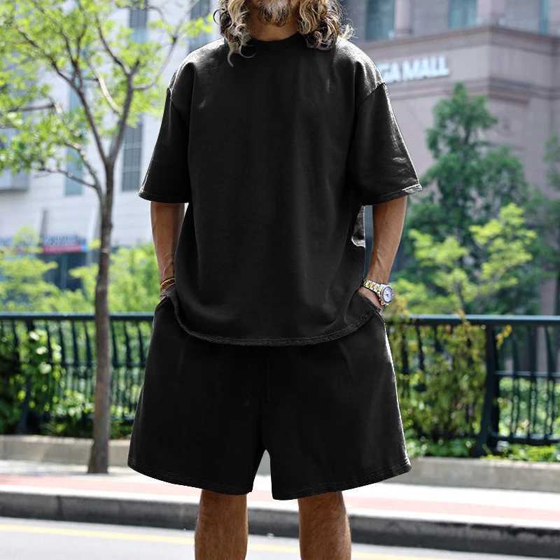 Summer mens T-shirt set solid color 2-piece set mens O-neck short sleeved T-shirt S-3XLXJ250326