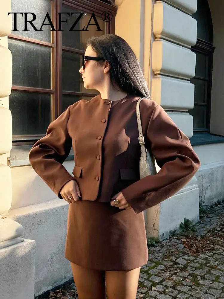 Trafza womens retro solid cut jacket O-neck long sleeved jacket autumn womens casual Y2K jacket 250322