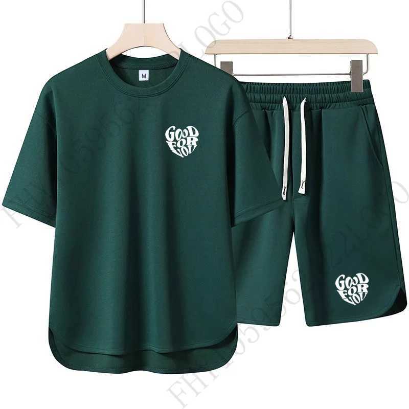 2025 mens summer fashion printed short sleeved T-shirt+shorts casual two-piece jogging fitness basketball setXJ250326