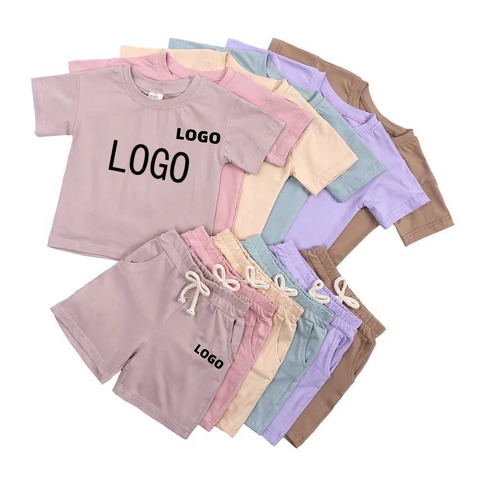 Customized boys and girls summer set in 2025 pure cotton printed baby clothing personalized short T-shirt+childrens shortsT250327