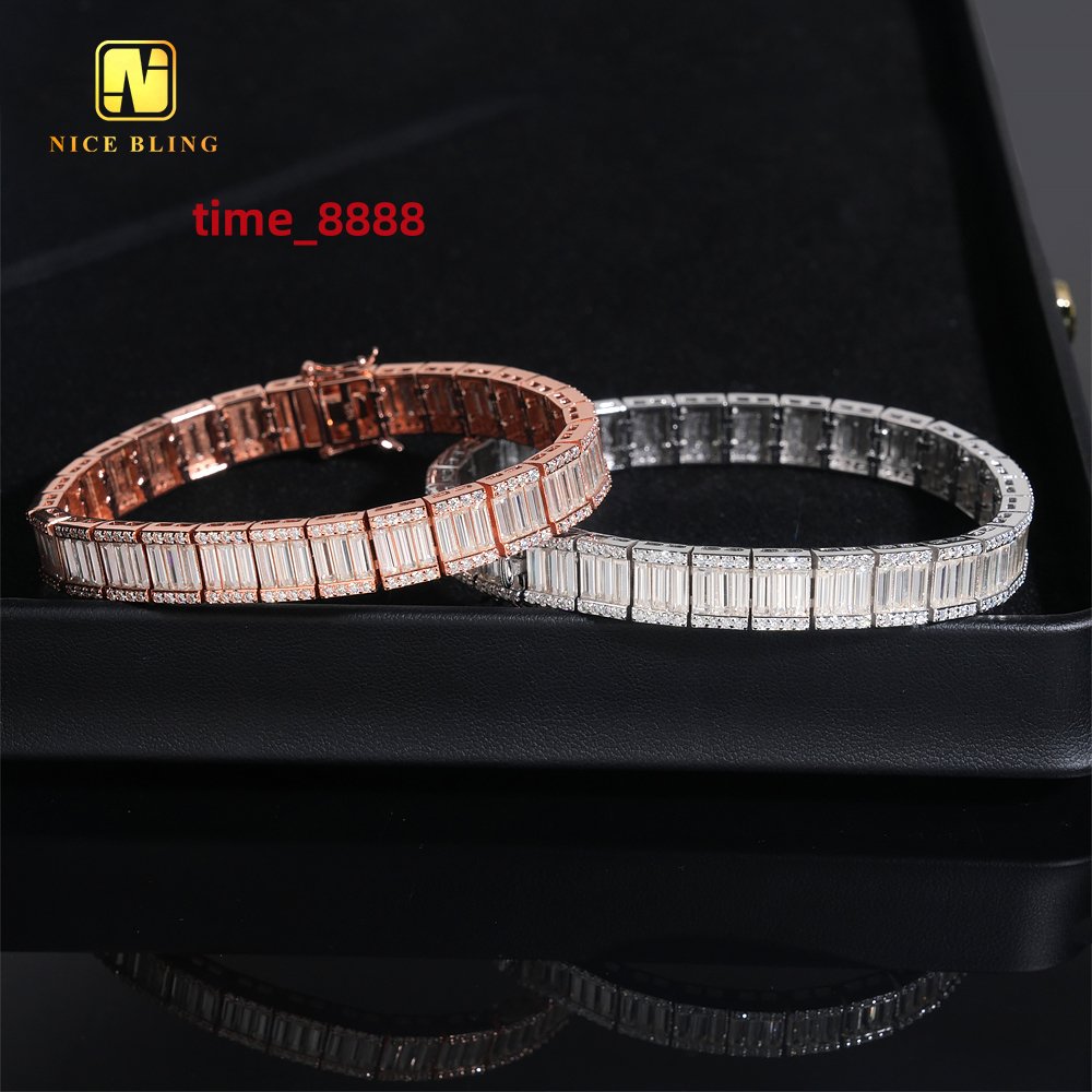 Luxury Hip Hop Unisex Jewelry Baguette Custom Iced Out Diamond Cuban Link Chain 925 Silver VVS Moissanite Bracelet Bangle