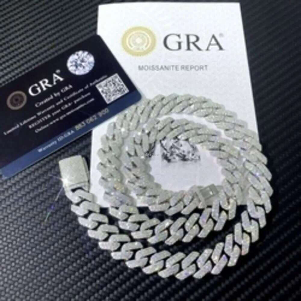 Pass Tester Sier Cuban k Chain Wide 2rows Solid Moissanite Dia 8mm-20mm Jewelry Set Necklaces Hiphop
