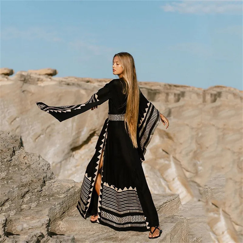 Beach Summer Maxi Dress Womens Swimsuit Cover Bohemian Clothing Vestidos De Verano Mujer 250324