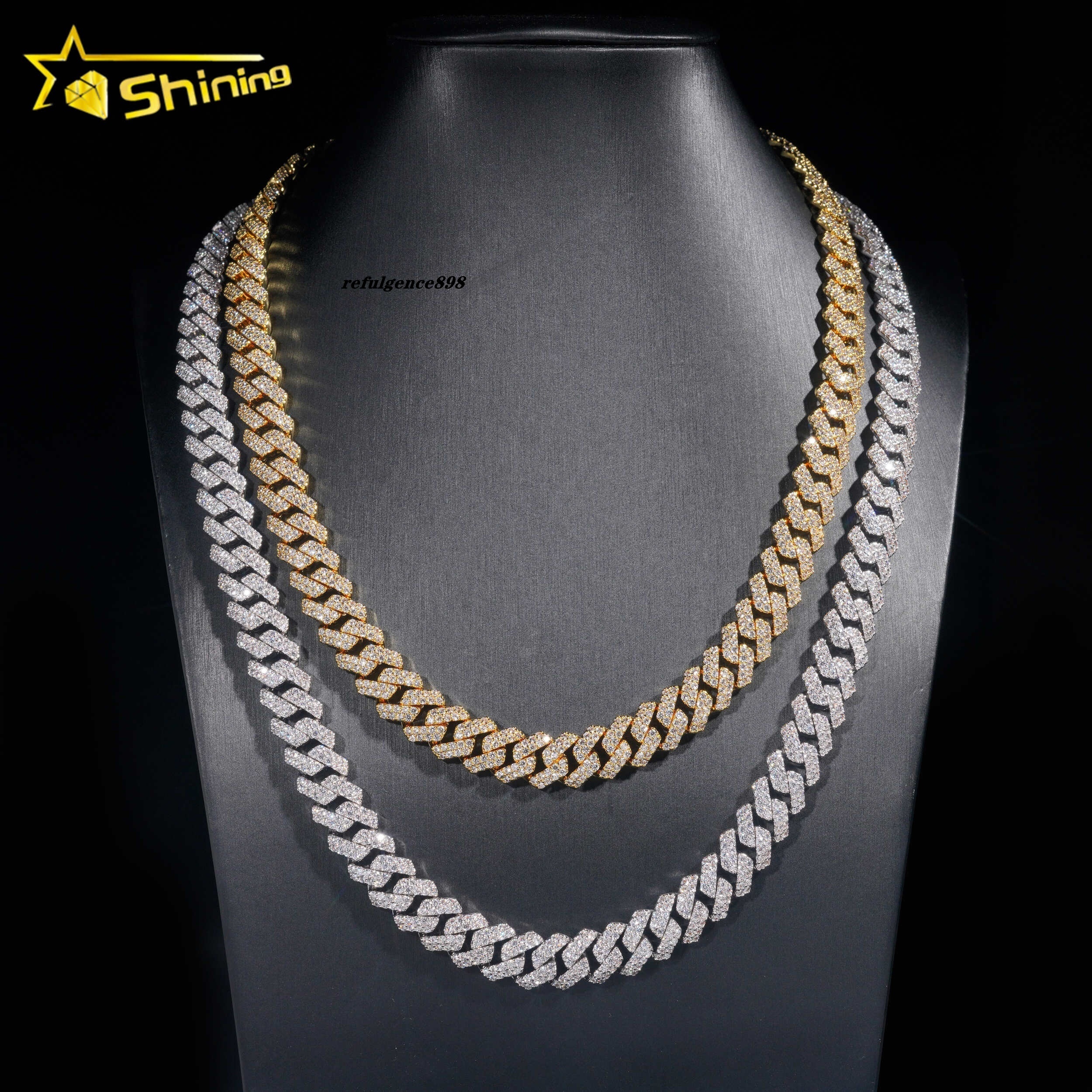 S925 Sterling Silver 12mm Prong Setting Lab Diamond Vvs Moissanite Hip Hop Necklace Jewelry Cuban Link Chain