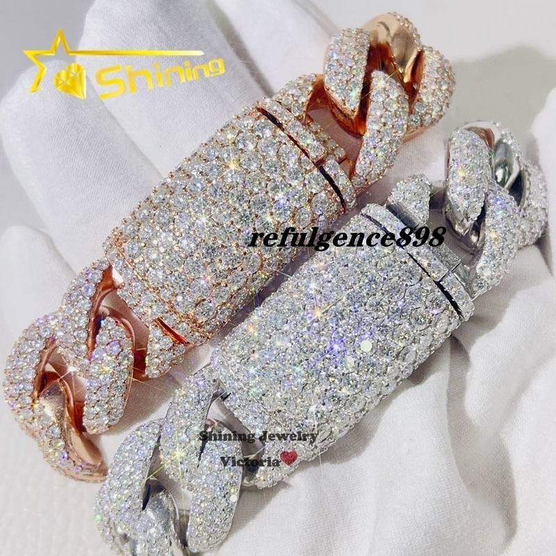 New Design Big Stone Clasp Solid Silver 925 Hip Hop Iced Out Cuban Link Bracelet 20MM With Moissanite Diamond Pass Diamond Teste