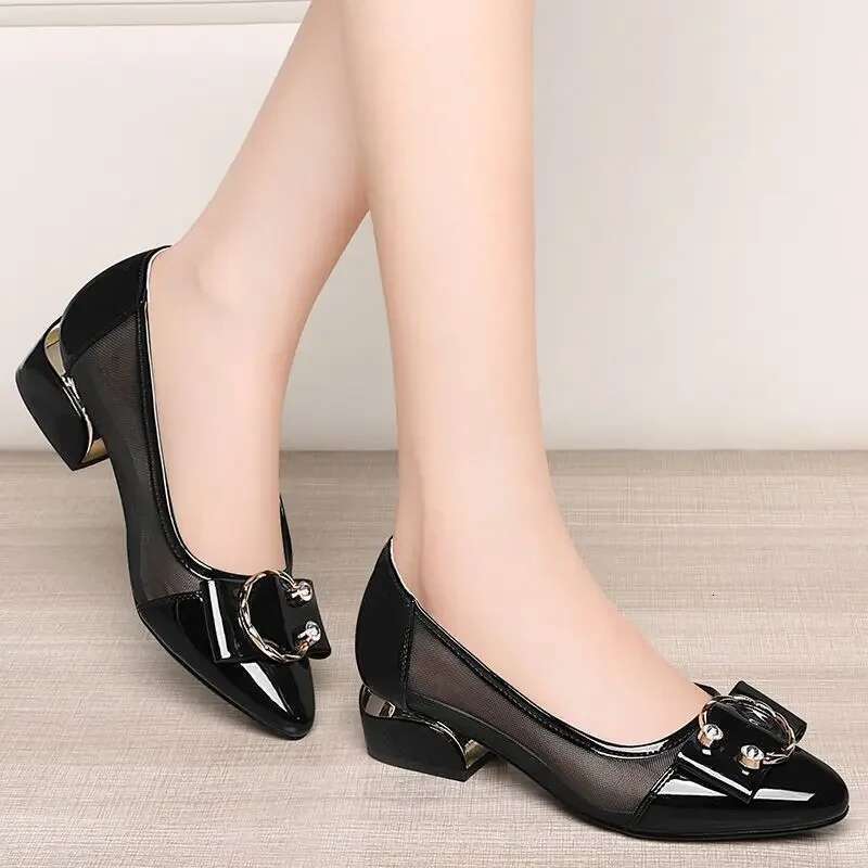 Four-season Versatile Women's Work Shoes with Pointed Toe and Thick Heel