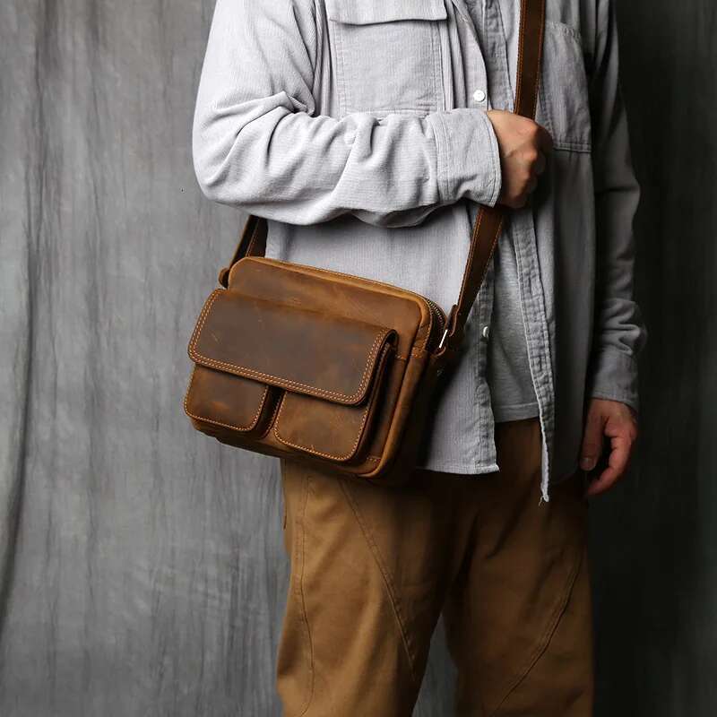 Retro Leather Men's Messenger Casual Top Layer Cowhide Shoulder Bag Horizontal Backpack Suitable