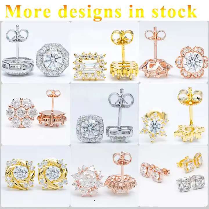 925 Silver Pass Diamond Tester 8 Prongs Round Brilliant Cut Moissanite Stud Earrings Custom Fine Jewelry Earrings
