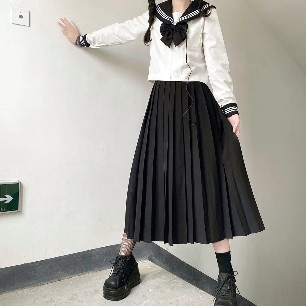 Japanese School Uniform Girls Plus Size Jk Set Black Tie White Three Piece Basic Sailor Womens Long Sleeve 250326