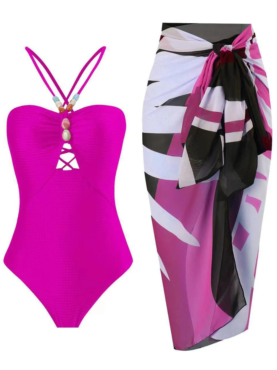Two piece bikini beach swimsuit womens sexy drag tight fitting with long leather summer bathtub swimming Biquini set 250327
