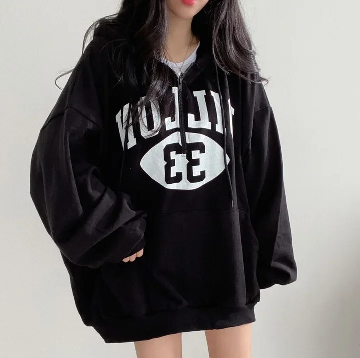 Korean Zip Up hooded sweatshirt womens loose fit slim mid length top Versatile spring and autumn jacket trendy cotton 250326