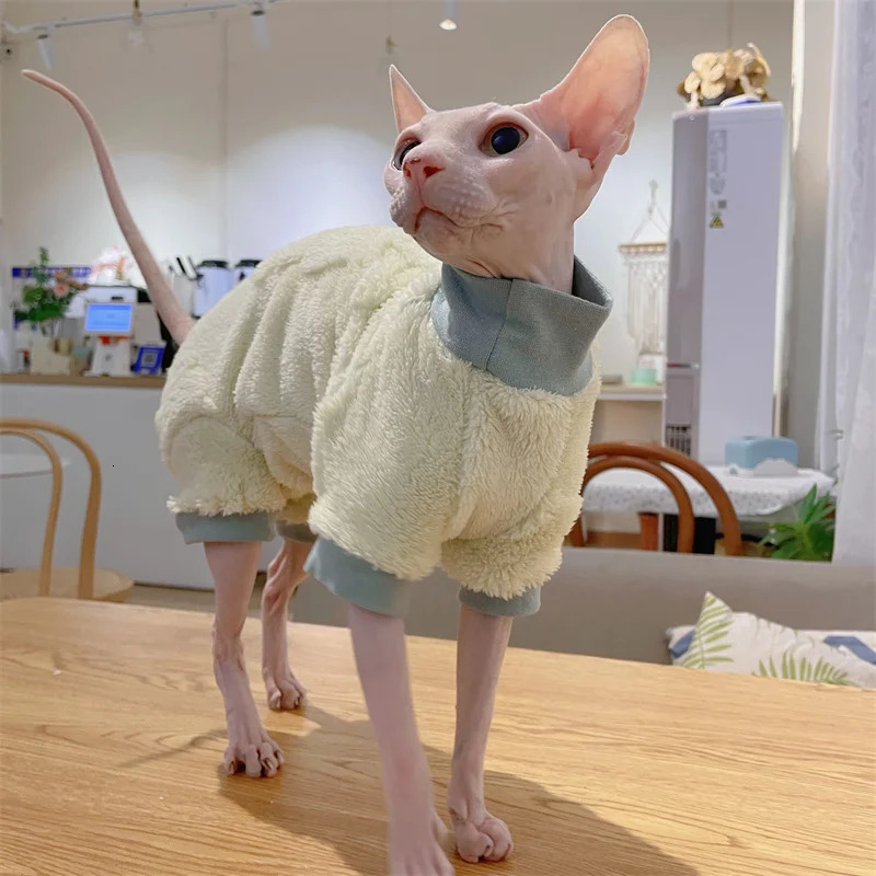 Elegant Warm Sphynx Cat Turtleneck Sweater Hairless Cat Clothes Soft Winter Coat Thickening Sweet Fleece Jumpsuit for Kittens 250326
