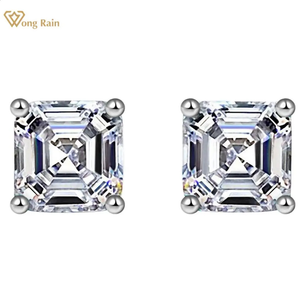 Wong Rain 925 Sterling Silver Asscher Cut Lab Sapphire High Carbon Diamonds Gemstone Ear Studs Earrings Fine Jewelry Wholesale 250318