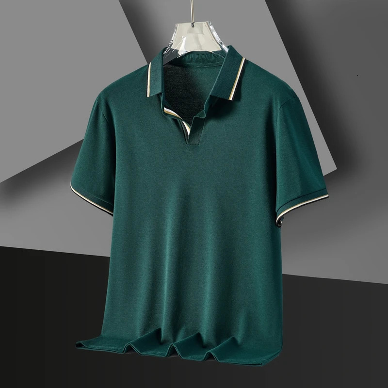 Mens Polo Shirt Summer High end Ice Silk Cool Short Sleeve Collar Vneck Top Breathable Thin Tshirt Clothing 250327