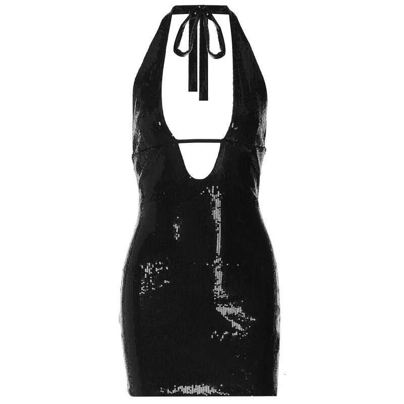 Dongdumaoyi Hot Girl Style Sexy Diepe V Hollow Out Backless Club Halter Bodycon Donkere Damesjurk