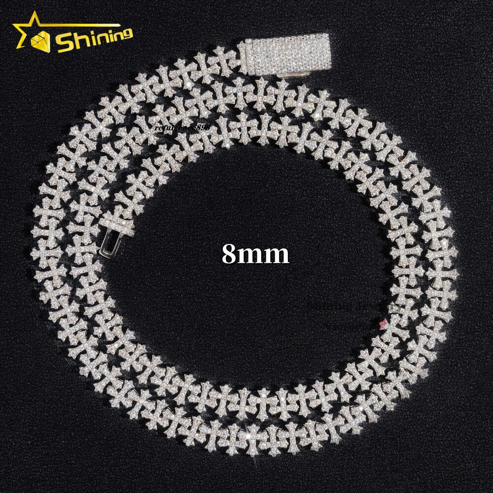 New Style Custom Pass Diamond Tester VVS Moissanite Cross Cuban Link Chain 8mm Hip Hop Necklace Men Jewelry