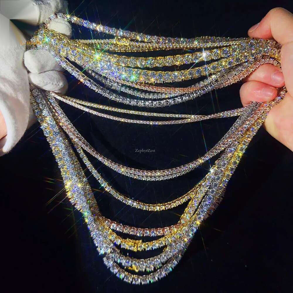 Custom Hip Hop Jewelry Necklace 2Mm 3Mm Sterg Sier Hiphop VVS Moissanite Tennis Chain