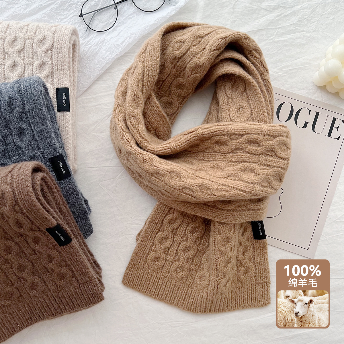 K237 100% wool versatile soft and sticky small scarf couple simple high-quality knitted warm neck scarf elders gift