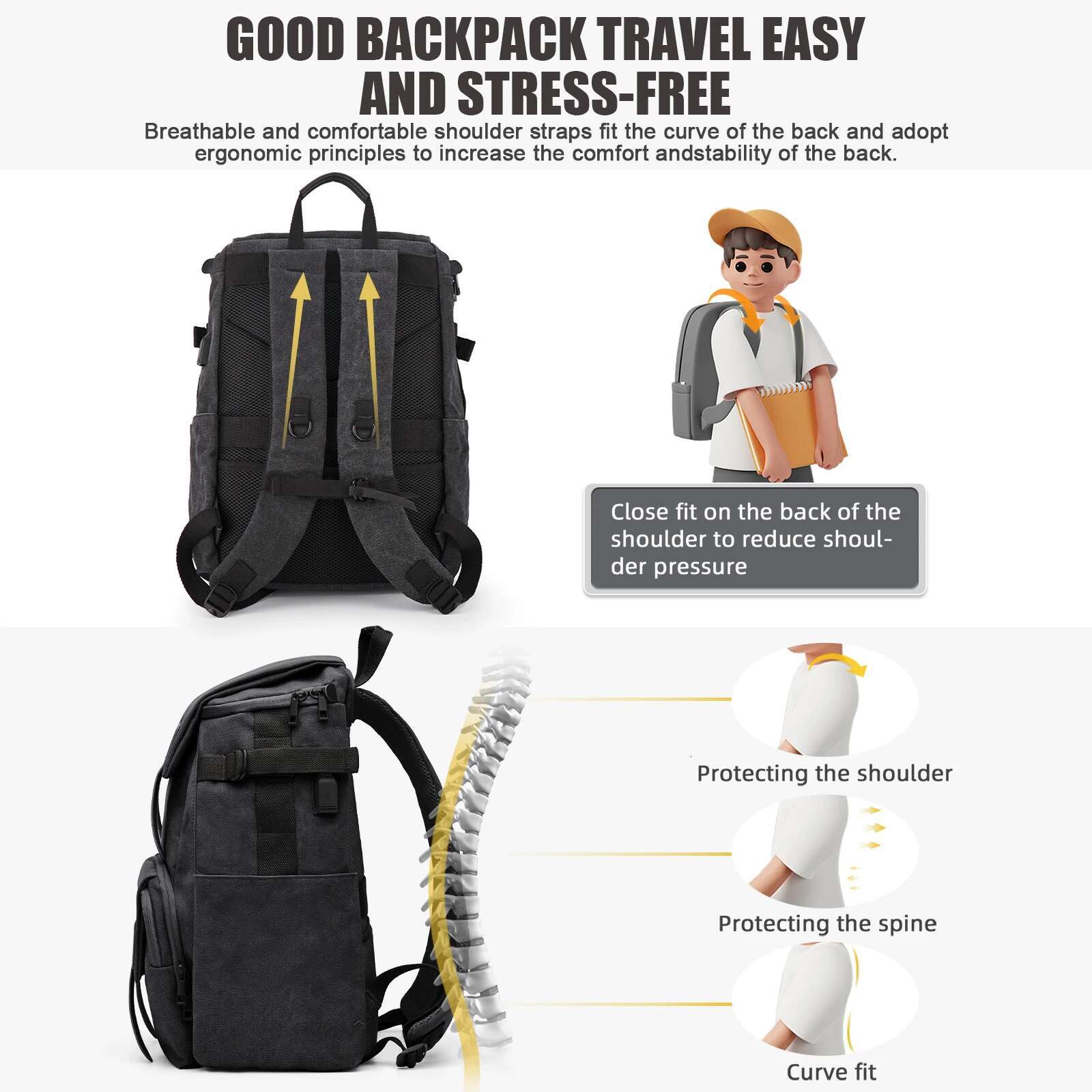 Camera Men Travel College Waterproof Laptop Bag For Women Fashion Business Work Casual Hiking Backpack