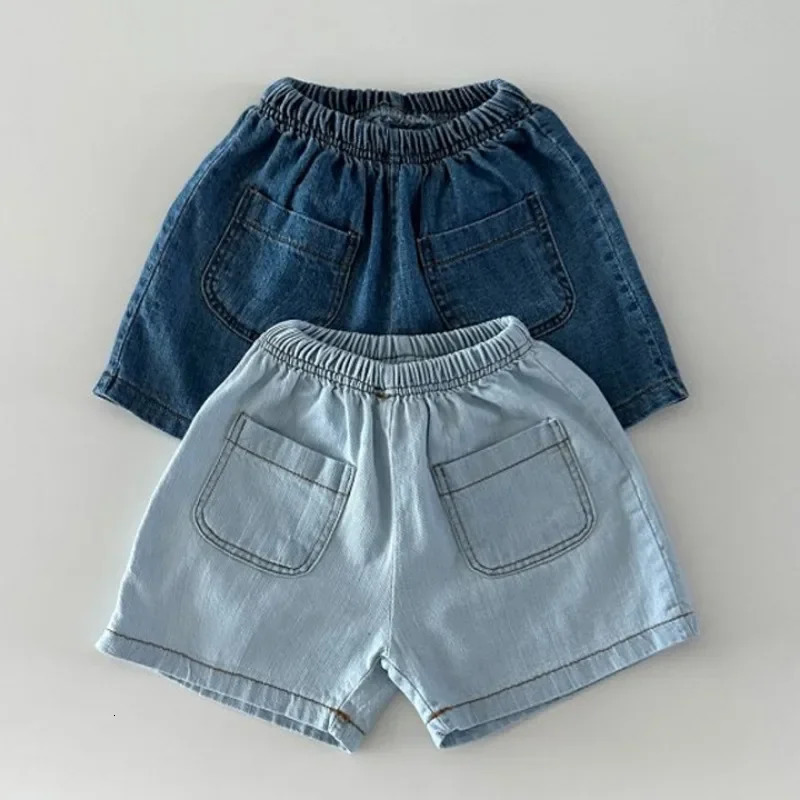 Korean Version of Short Sleeved Denim Shirt Shorts Set for Boys and Girls Summer Fashionable Two-piece Set 250326