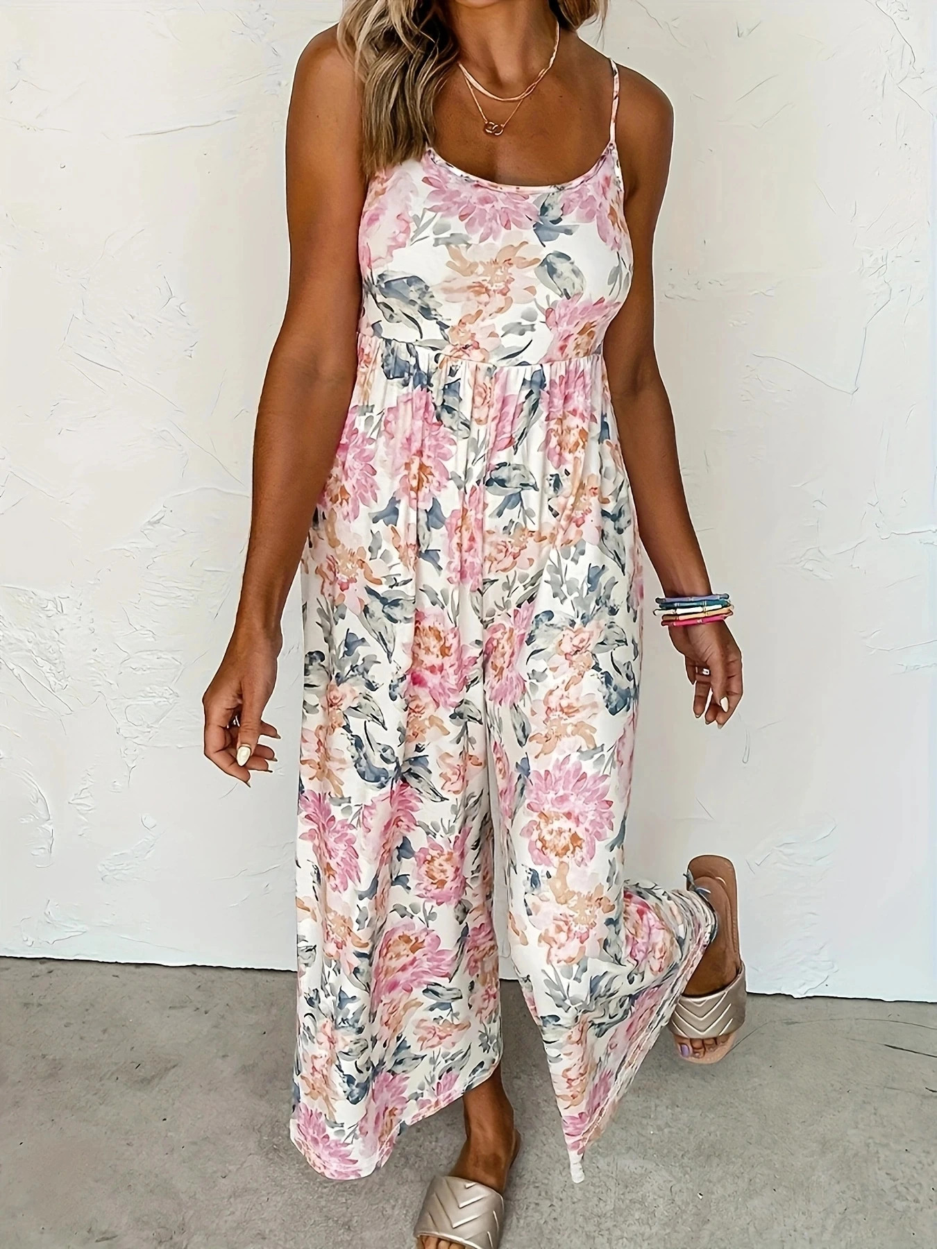 Summer womens Camisole jumpsuit with loose print 250326