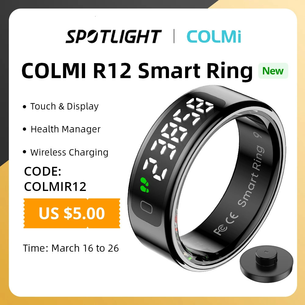 COLMI R12 Smart Ring with Display Screen and Touch Health Manager Wireless Charging 5 ATM Waterproof For Men Women 250322