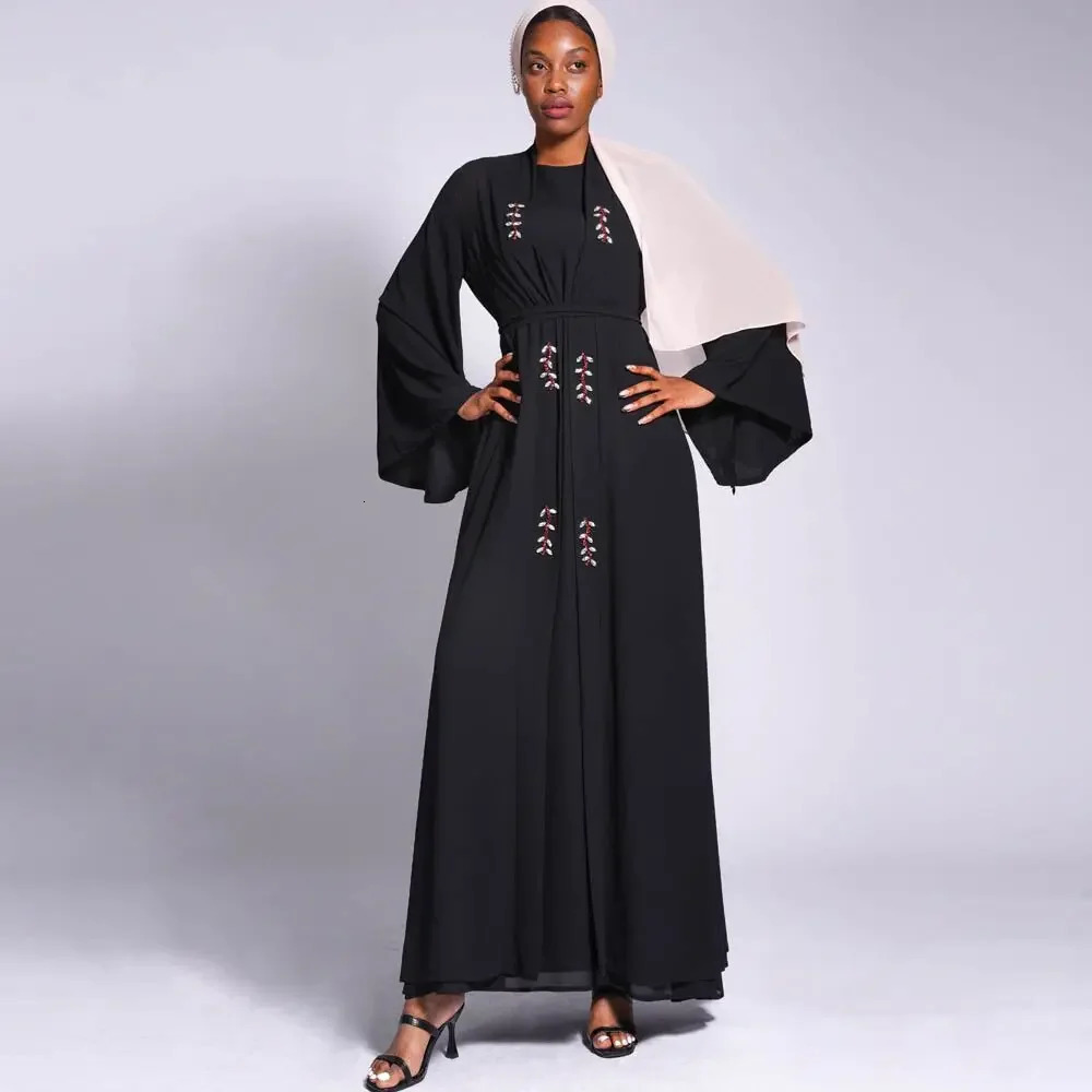 y Diamond Women Muslim Open Abayas Cardigan Maxi Dress Chiffon Fashion Summer Dubai Kimono Gown Arab Islamic 250326