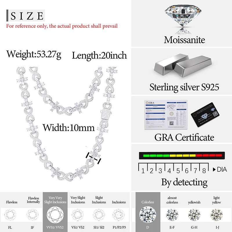 TUHE Unisex 925 Chains Cross Necklaces Moissanite Cuban Chain For Men Hip Hop Jewelry