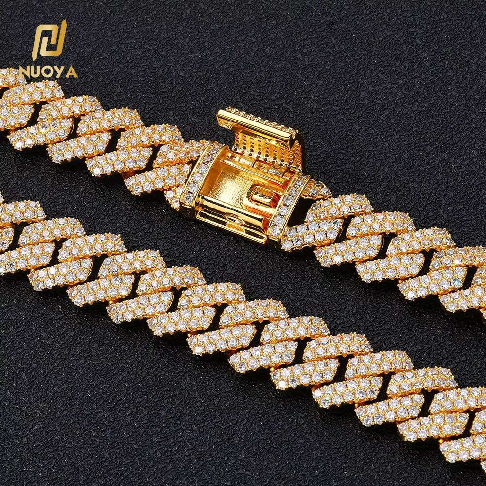 NUOYA Luxury 2 Row Shiny Zircon Diamond Cuban Link Chain Necklace 18K/White Gold Plated Hip Hop Jewelry for Women and Men