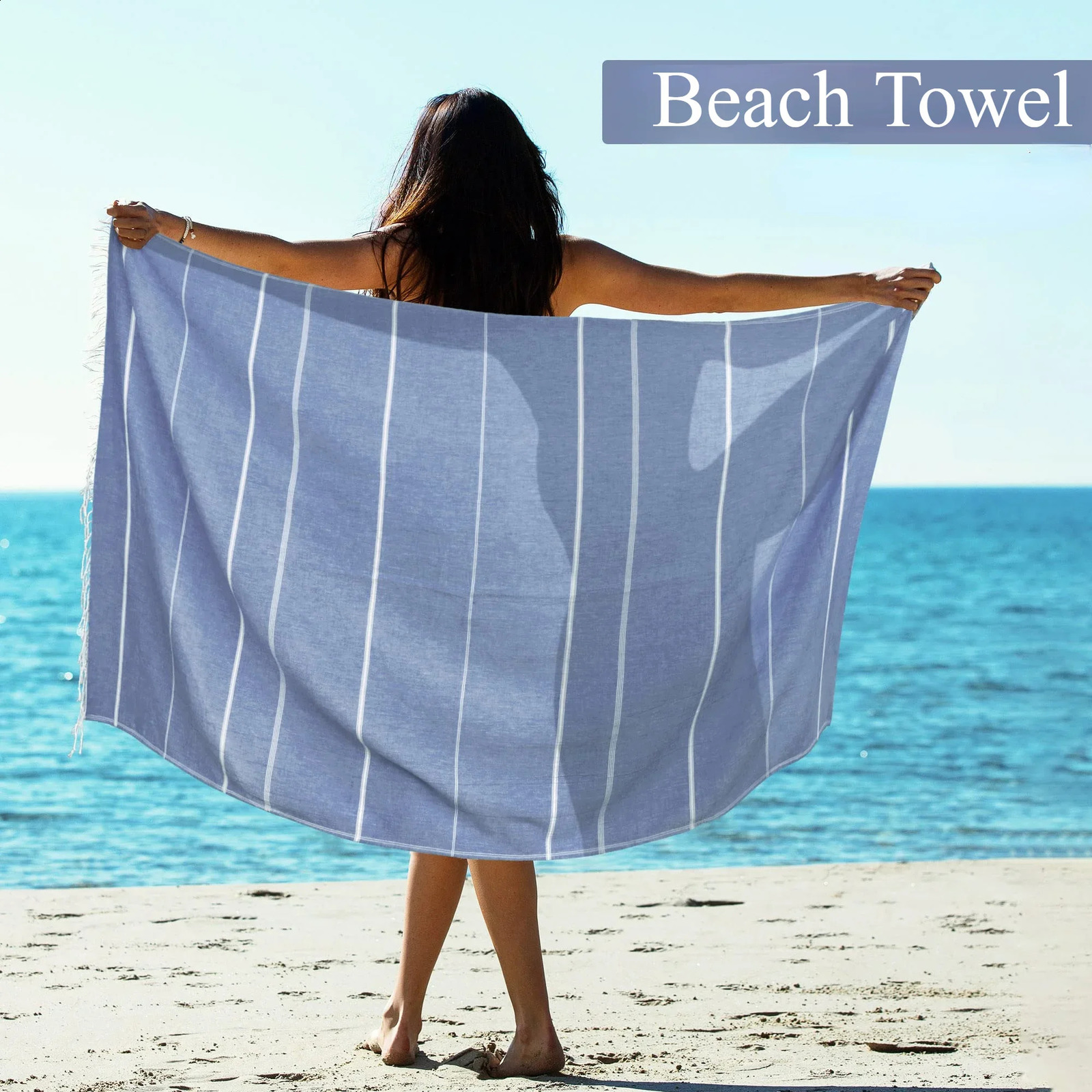 Turkish Beach Towel Oversized 100% Cotton Sand Free Lightweight Towel Absorbent Quick-Dry Beach Blanket Large Pool Bath Towels 250327