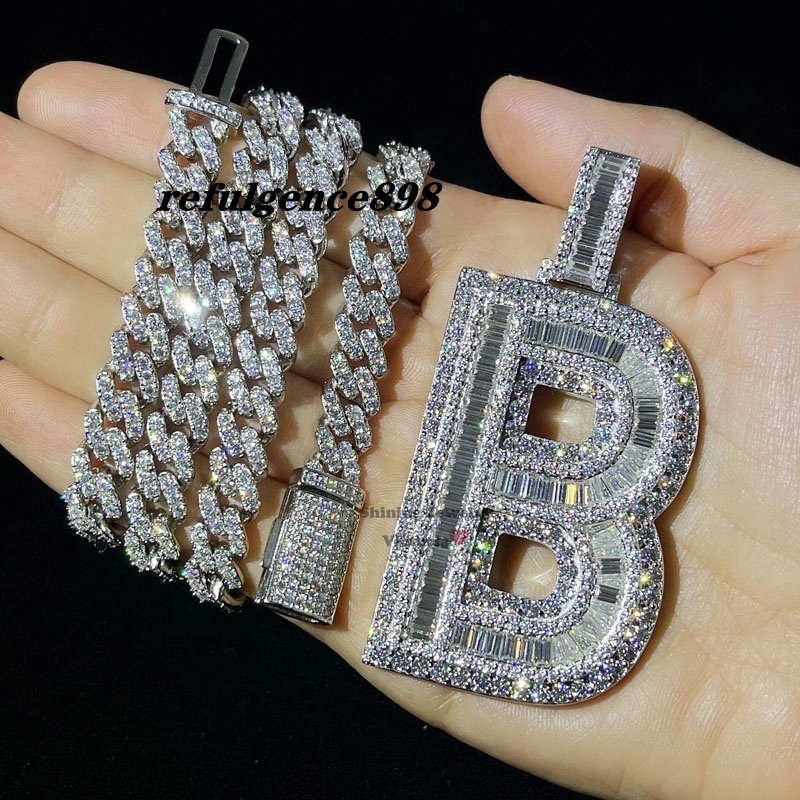 Hip Hop Iced Out Vvs Diamond Letter Initial Name Letter B Custom Moissanite Pendant