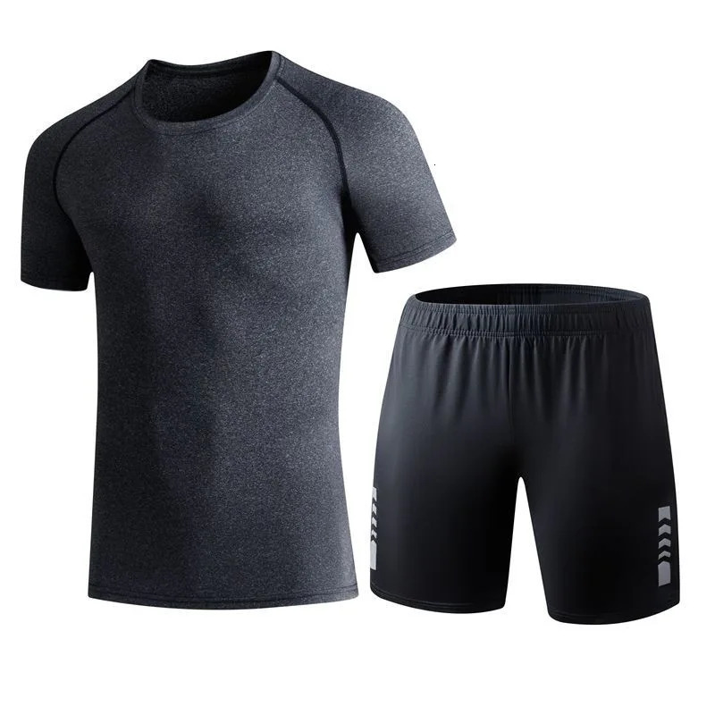 Summer gym workout set mens running quick drying training jogging short sleeved fitness tight fitting sportswear 250327