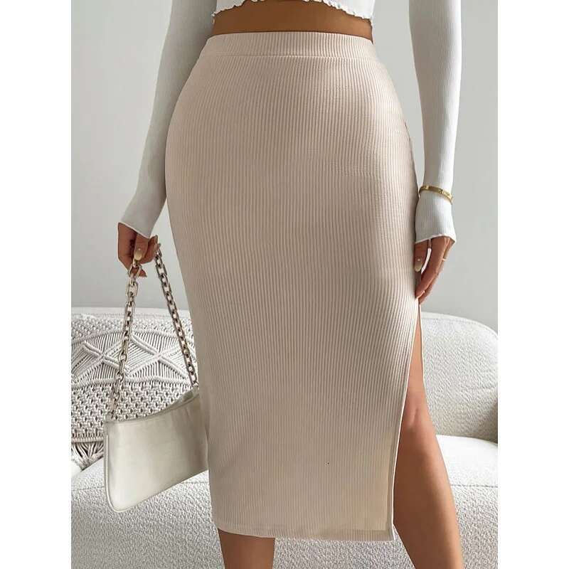 Dongdumaoyi Lente Zomer Dames Slim Fit Effen Kleur Gebreide Split Casual Mode Midi Rok Met Elegante Stijl B