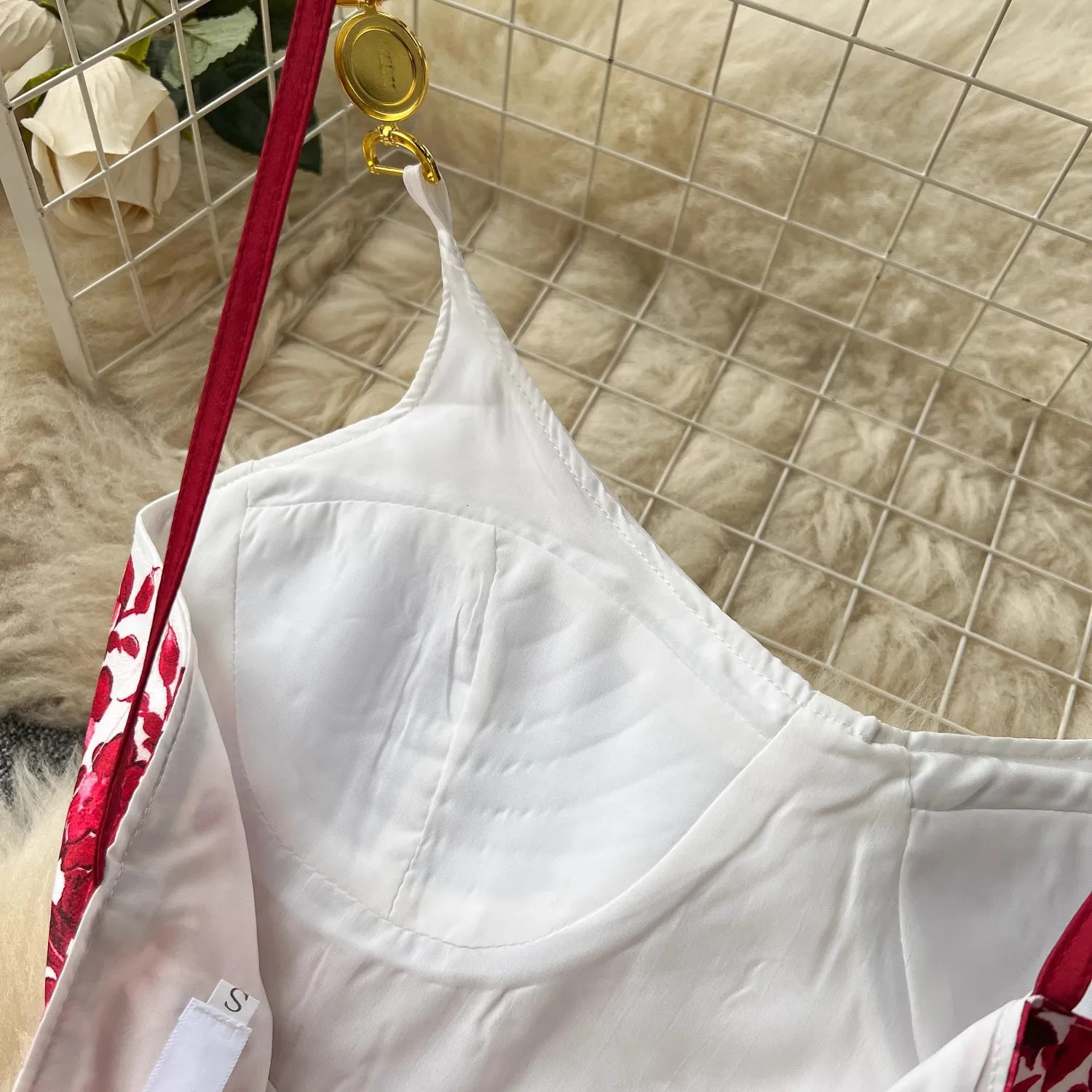 Summer Y2k sexy red blue white necklace twopiece set womens gold button bra cup suspender topMaxi long skirt 250326