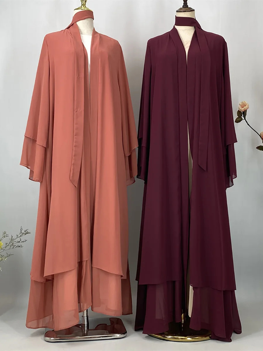 Ramadan Ka Chiffon Open Abaya Womens Muslim Dress Kaftan Islamic Clothing Caftan Marocain Humility Robe Dubai Kimono 250326