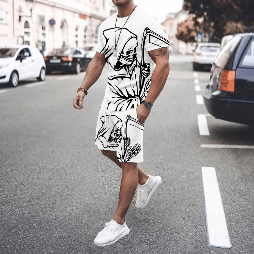 Mens casual sportswear round neck short sleeved loose fit sweatshirt suit style personalized streetwear summer items 250327