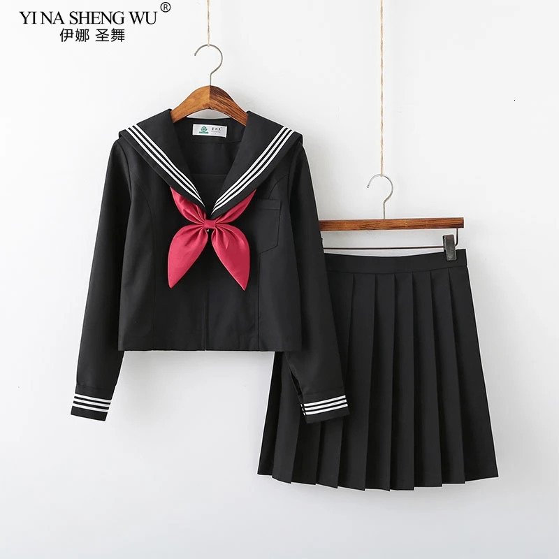 Black and white JK summer short sleevedlong sleeved Japanese school uniform girl sailor suit pleated skiing COS clothing 250326