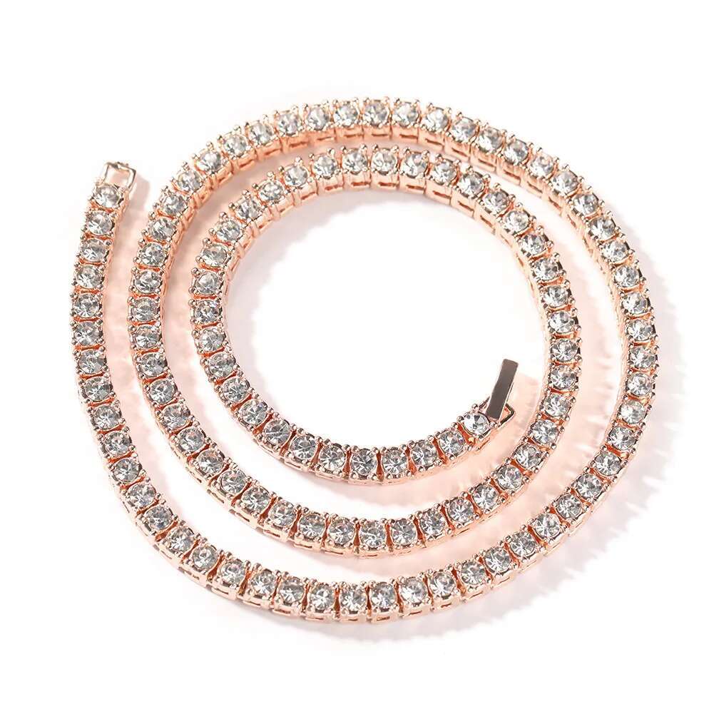 Hip Hop 3MM/4MM Full Moissanite Tennis Necklace Sliver Plated 18k Golden Chain for Man Sparkling Punk Party Jewely