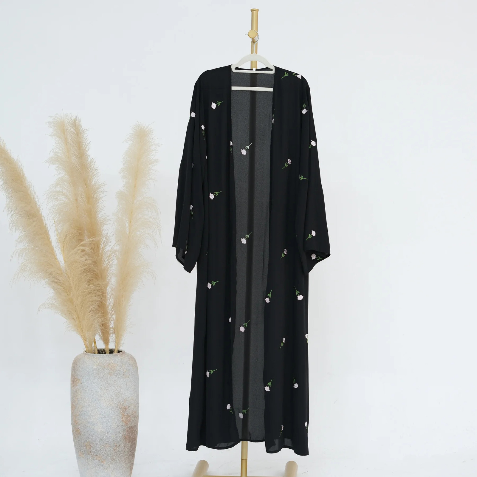 Black ed Kimono Cardigan Abaya Dubai y Muslim Kaftan Abayas Women Islamic Clothing Set 250326