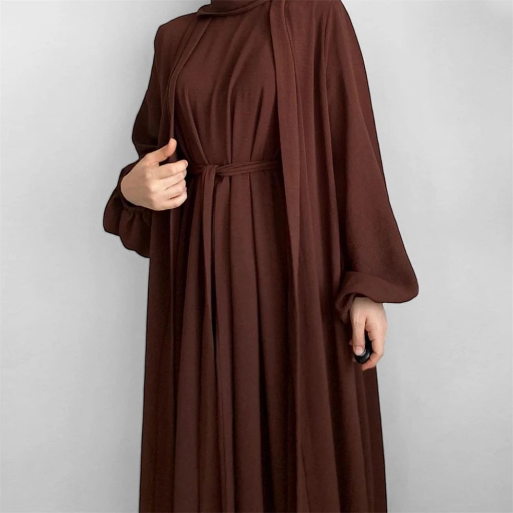 Abaya Suit Pleated Fabric Open AbayaInside Long Gown Islamic Costume Muslim Womens Wear Kaftan Ramadan Eid 250326