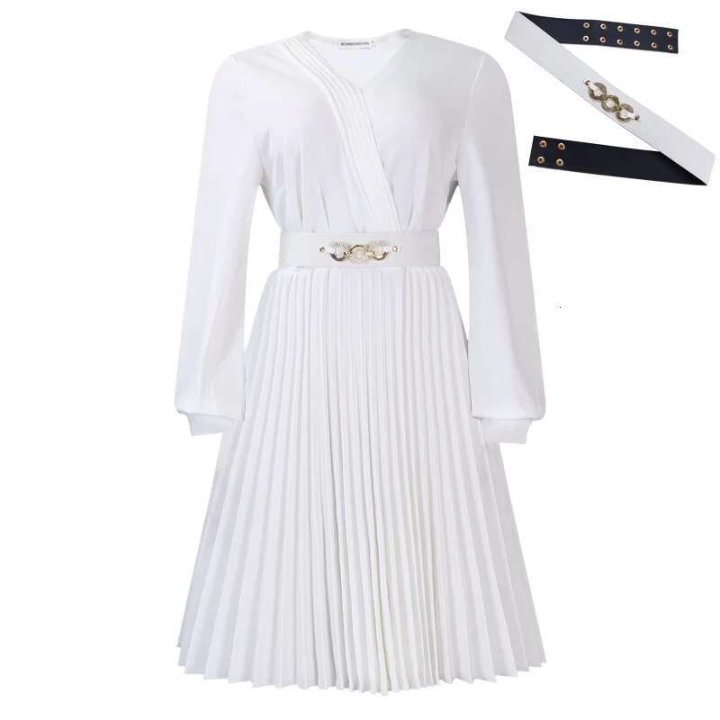 Dongdumaoyi Nieuwe Elegante Effen Kleur Geplooide Plus Size Jurk Met V Hals Chique En Tijdloze Stijl WD