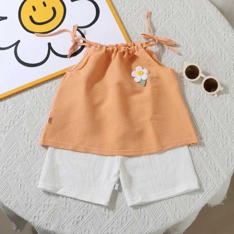 Girls set summer new Korean fashion floral vest shorts daily two-piece set childrens clothing girlT250327