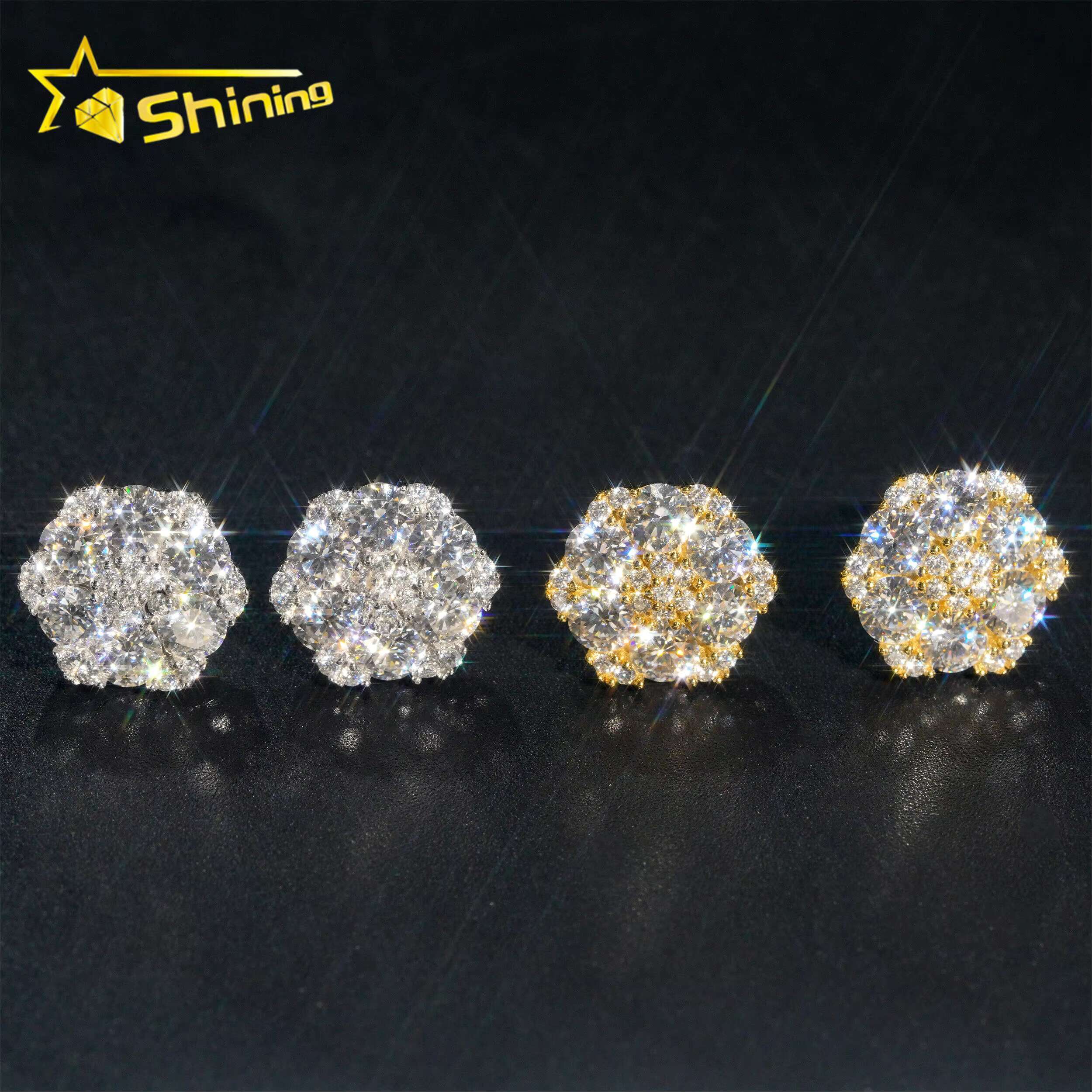 Luxury High Quality Hot Sale Flower Design Bling Jewelry 925 Sterling Silver Hip Hop Iced Out Moissanite Stud Earring Earrings