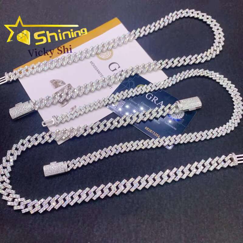 Fine Jewelry Rapper Hip Hop Necklaces 8MM 10MM 13MM 925 Sterling Silver Iced Out VVS Moissanite Cuban Link Chain